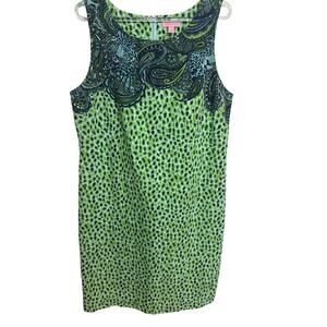 Lilly Pulitzer Stephanie Shift Dress Size 12 Spotcha Green Blue Sleeveless